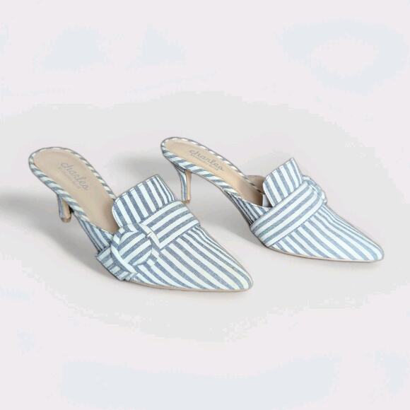 Charles by Charles David Striped Acapulco Mules W/ Buckle Size 7 1/2 Euc - Picture 3 of 7